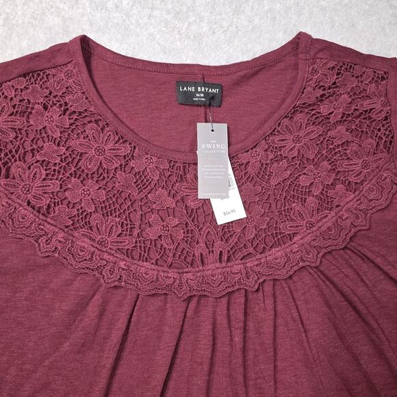 Lane Bryant Swing Collection 26/28 4X Burgundy Lace Top NWT Curvy Summer Spring - Picture 8 of 8